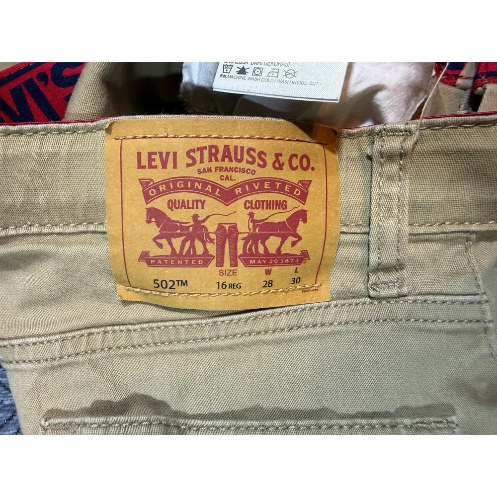 Levis 502 Beige Tan Pants Mens 28x30 Size 16 Reg Flex Cord Skate Jeans